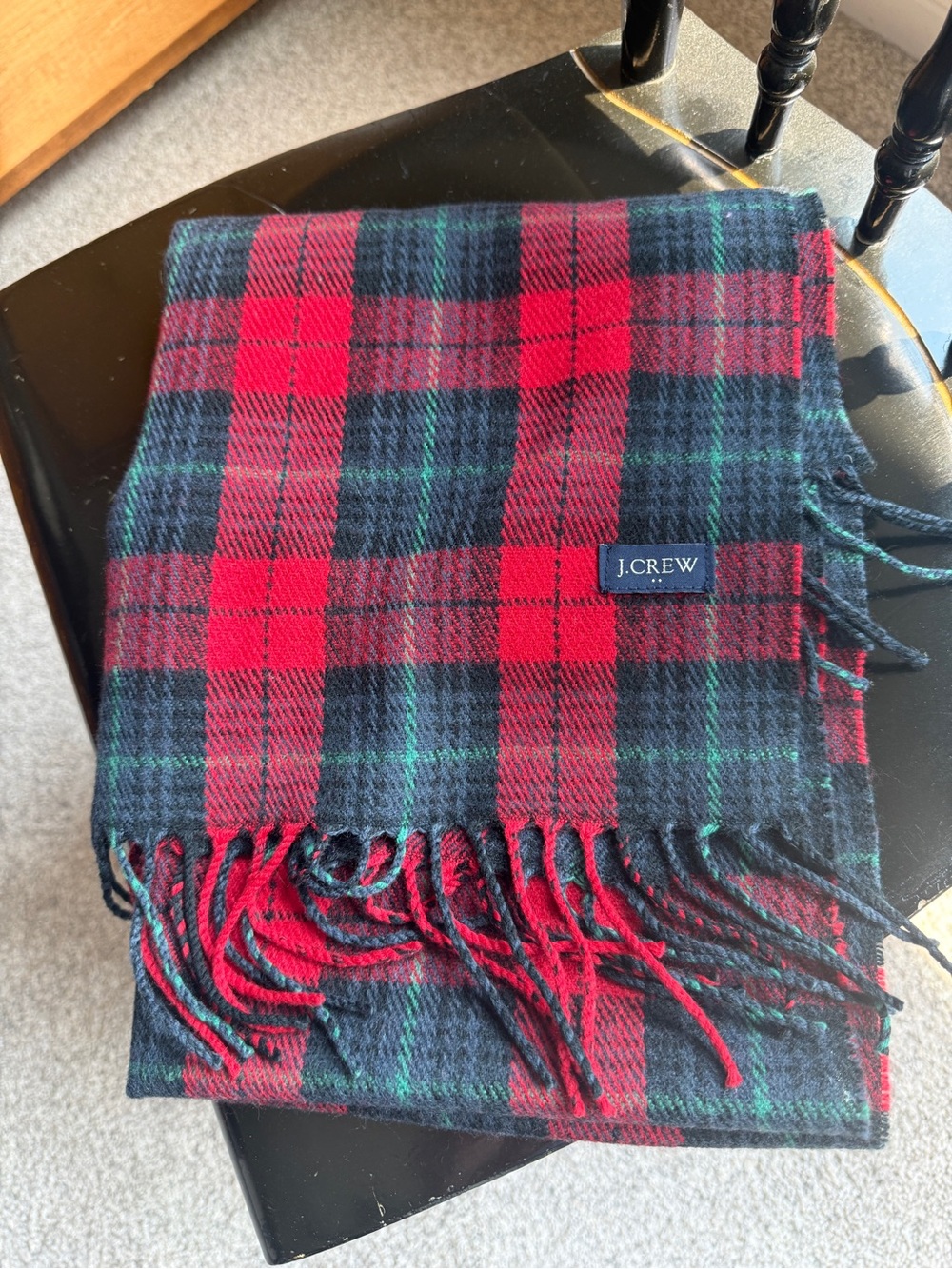 J. Crew Red, Black & Green Plaid Fringe Scarf
